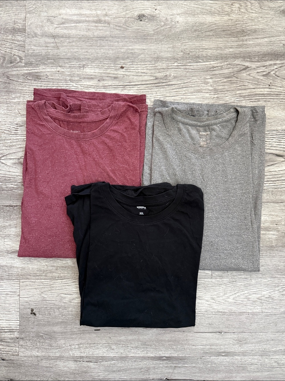 Sonoma 3-Pack Crew Tees in Burgundy, Gray & Black